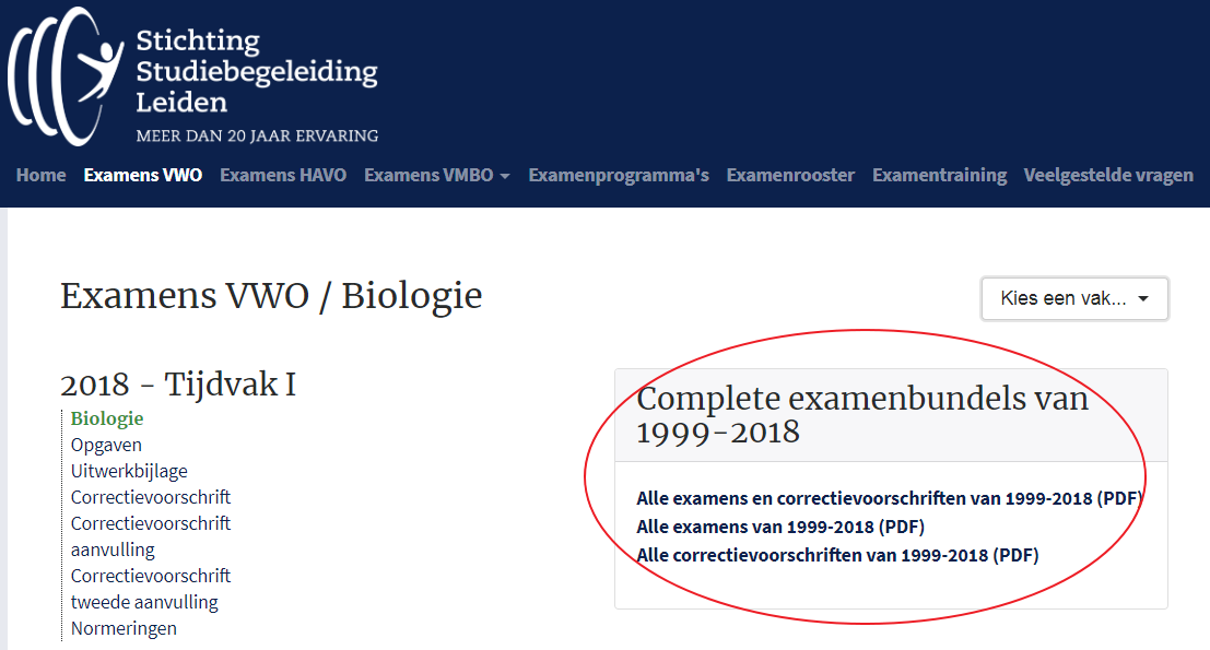 Oefenen met oude examens via alleexamens.nl - onderwerp